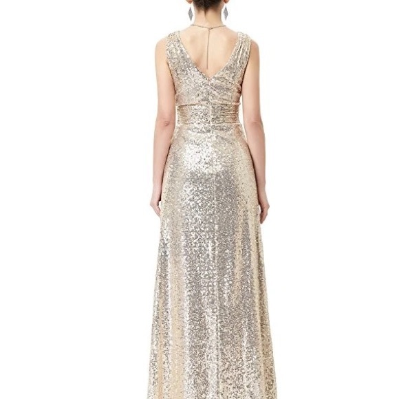 NWOT New Kate Kasin Gold Metallic Formal Gown, Size XS - Picture 3 of 14
